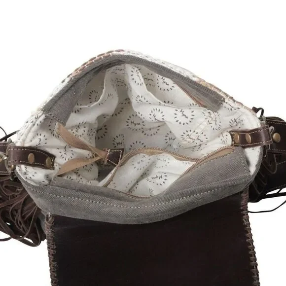 Myra Bag Handmade Haven Shoulder Bag Upcycled Canvas & Cowhide Leather - Picture 8 of 10